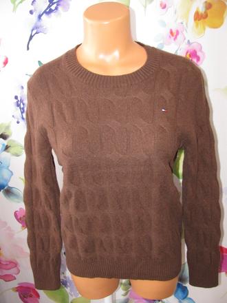 Krásný vlněný hnědý svetr th., tommy hilfiger,l