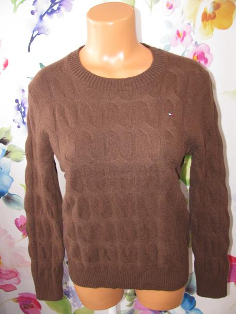 Krásný vlněný hnědý svetr th., tommy hilfiger,l