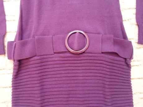 Fialové pletené šaty dlouhý rukáv rolák pásek, 40