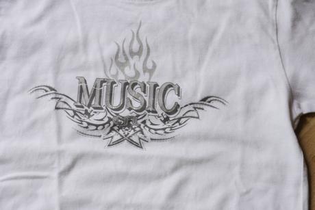 Bile tricko s napisem music 116/122, 116