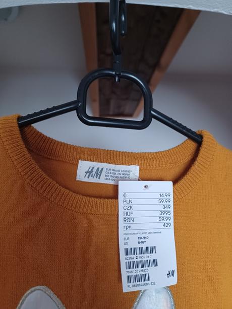 Hořčicový svetr se zajíčkem 134/140, h&m,134 / 140