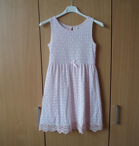 Růžové krajkové šaty šatičky, h&m,146