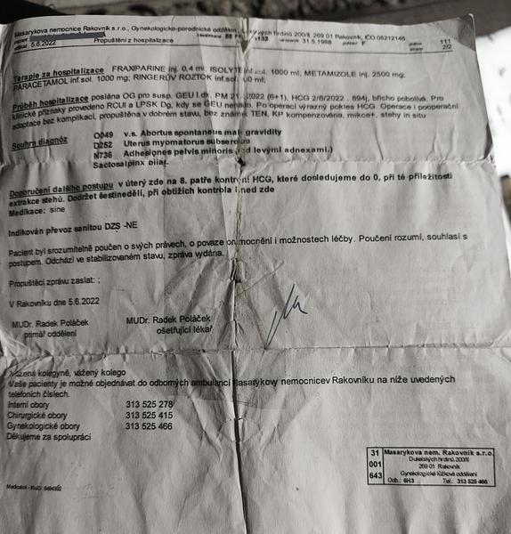 Sactosalpinx v propouštěcí zprávě. Má smysl se pokušet o miminko?