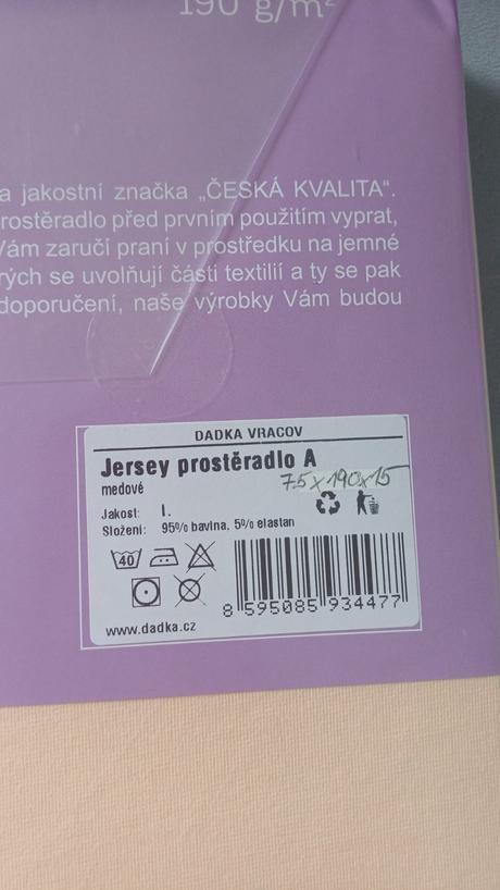 Jersey prostěradlo napínací 75cmx 190 cm x 15 cm, 