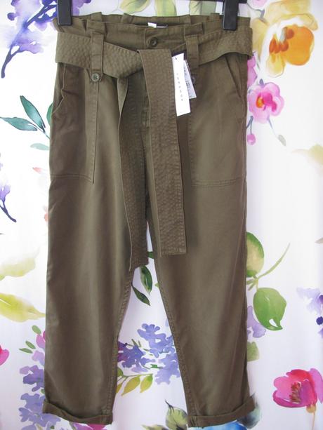 Khaki elastické bavlněné 7/8 kalhoty, topshop,34