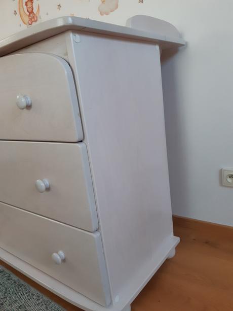 Dřevěná postýlka/s matrací/ + komoda, šířka (cm): 60,délka (cm): 90