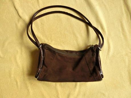 Tmavě hnědá kožená kabelka broušená kůže vintage, 