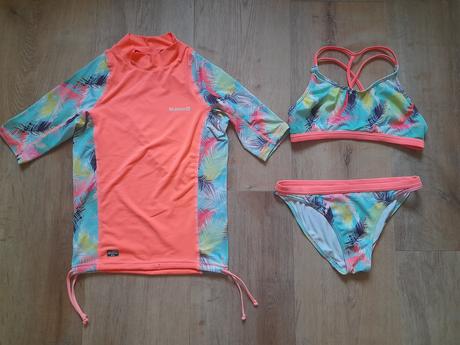Plavky 3ks - vrchní+spodní díl + uv tričko,134/140, decathlon,134