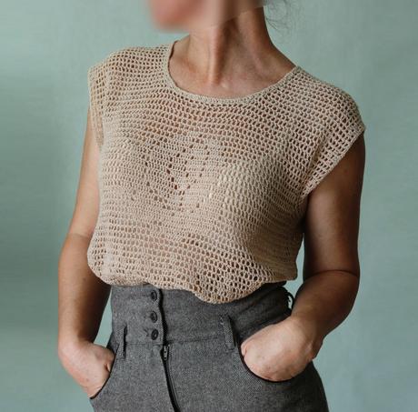 Ručně háčkované síťové tričko, l