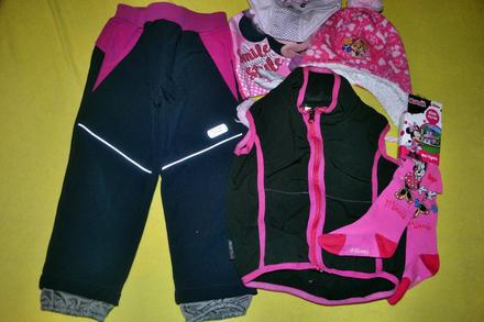 Set softshellové kalhoty a vesta,čepice,punč.86/92, 86–98