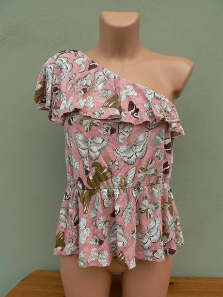 Top na jedno rameno s motýly h&m - vel.m, h&m,m