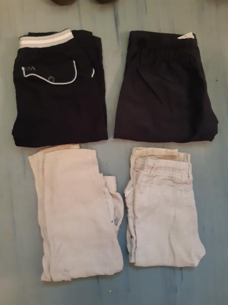 Bavlněné kalhoty s příměsí lnu, vel. 92, 2 kusy, lupilu,92