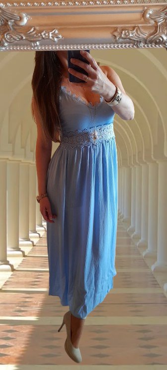 Sv. modré krajkové maxi šaty, xl