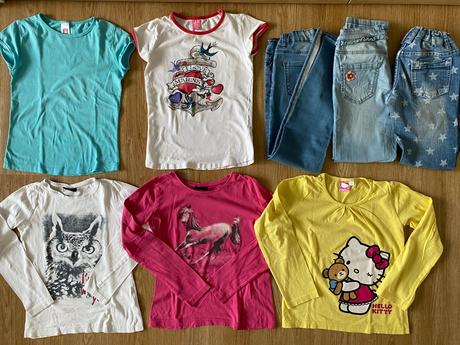 Dívčí set - trika, rifle - 8ks - vel. 134, 122–134