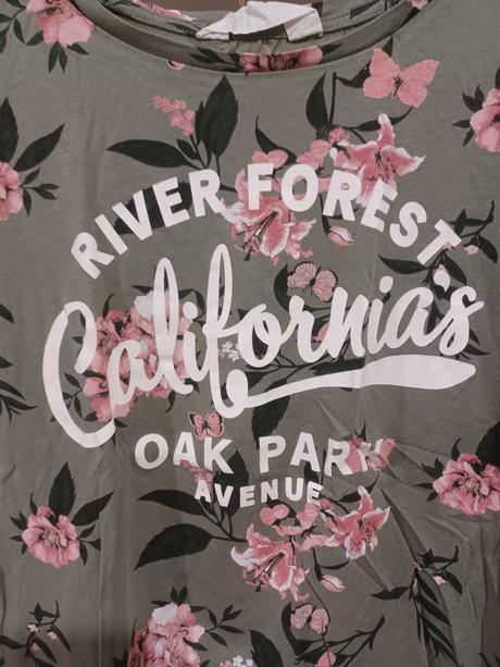 Khaki tričko s kytičkami, h&m,164