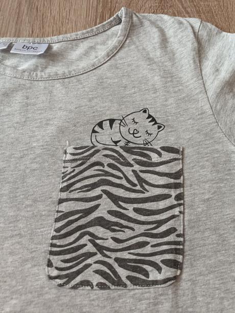 Dívčí triko dlouhý rukáv šedé s kočičkou bonprix, bonprix,164