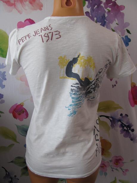 Bavlněné bílé tričko s potiskem, pepe jeans,152
