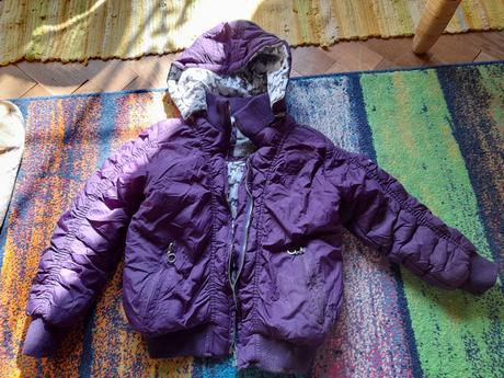 Fialová bunda s pejsky zimní sportovní, 116