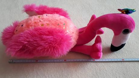 Dětská hračka - plyšový plameňák s mašlí,