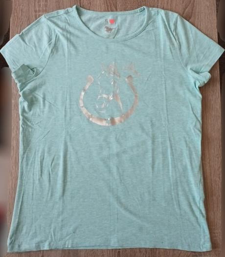 Dívčí triko zelenkavé krátký rukáv kůň tchibo, tchibo,158