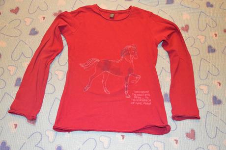 Růžové triko dl. rukáv s koníkem, elastické, 140