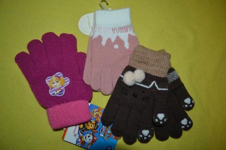 3x rukavice dívčí 4-6 let, 110 / 116 / 122
