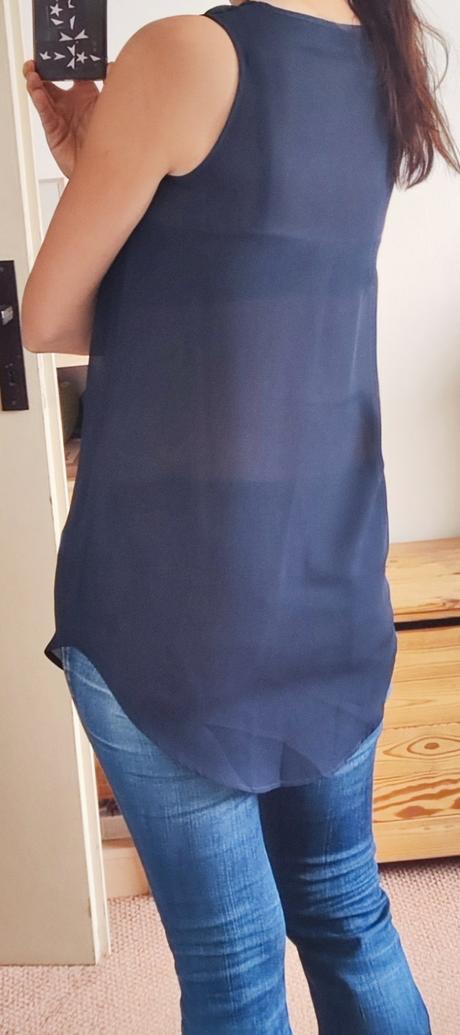 Dámský tmavomodrý dlouhý top bez rukávů vel s, bonprix,s