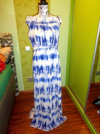 Krásné modrobílé maxi šaty, 44