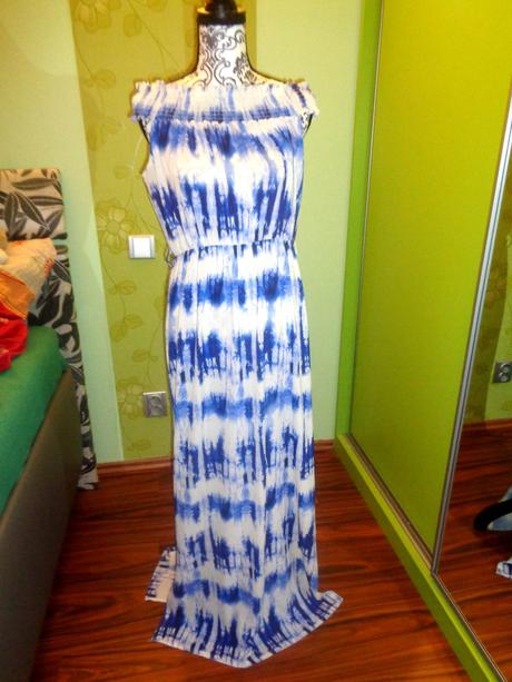 Krásné modrobílé maxi šaty, 44