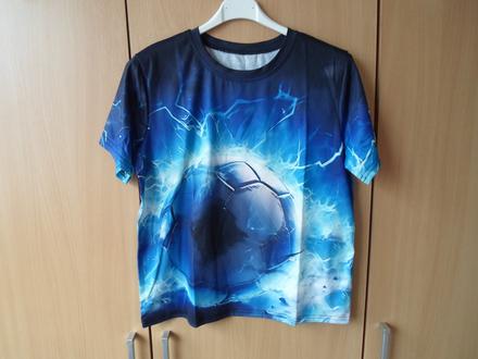 Modré tričko triko krátký rukáv fotbal, 152