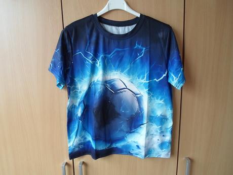 Modré tričko triko krátký rukáv fotbal, 152