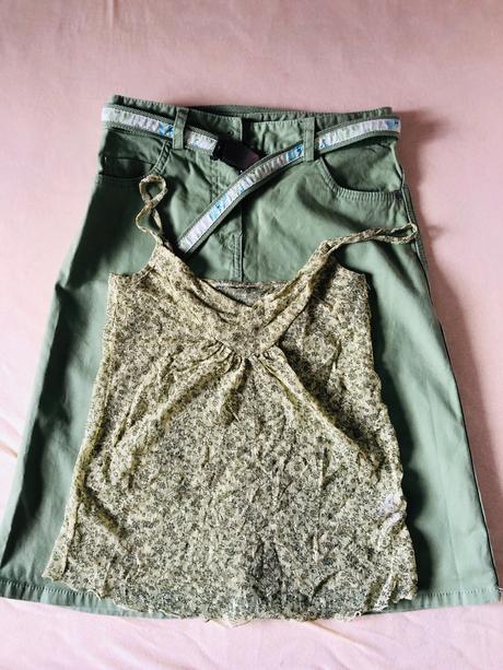 Set v zelene barve, sukne,top,triko 34, h&m,34