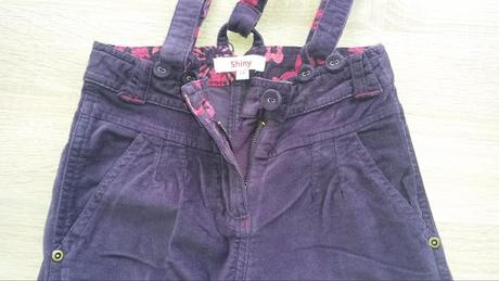 Fialové manšestráky s kšandami vel. 116, 116