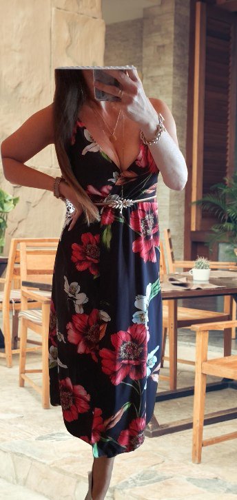 Letní dlouhé šaty s velkými květy, m