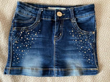 Riflová mini sukně s kamínky vel. 134, 134