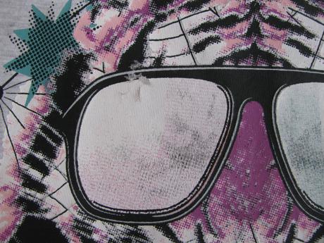 Světle šedé bavlněné tričko s tygrem a brýlemi, tu,122