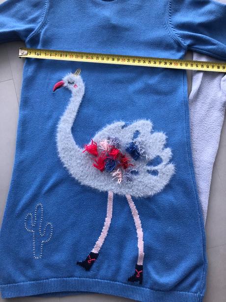 Modré šaty+punčochy pletené 4-5let plameňák 110cm, marks & spencer,110