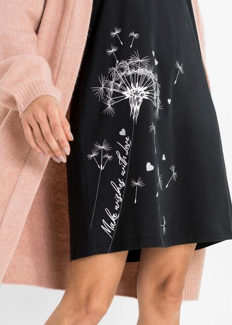 Noční košile s pampeliškou černá vel. m 40/42, bonprix,40 / 42 / m