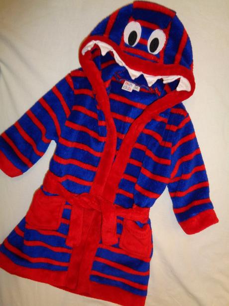 Krásný modročervený flízový župan dráček, miniclub,80