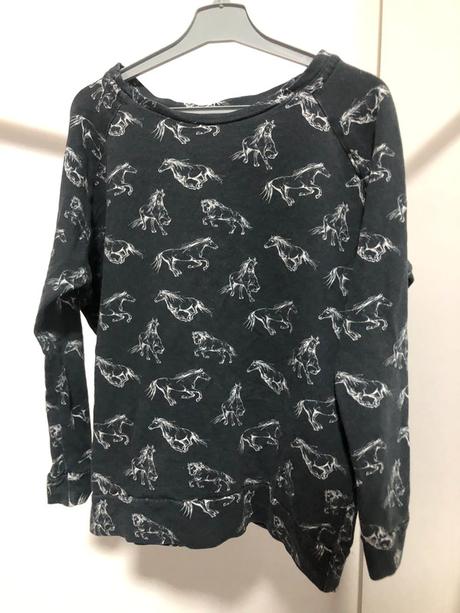 Šedá - modrá mikina s koníky, 128