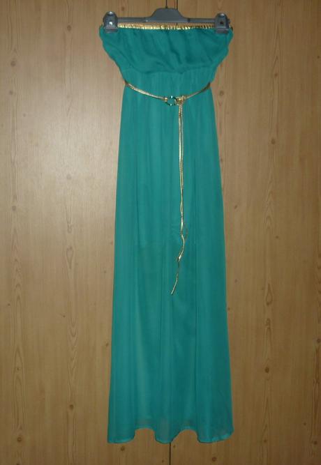 Zelené dlouhé šaty se zlatým páskem made in italy, s