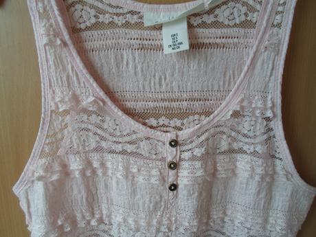 Růžové meruňkové krajkové tričko triko tílko, h&m,m