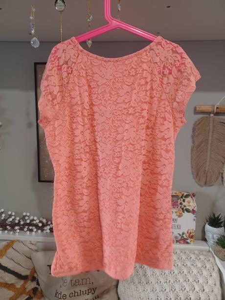 Meruňkové lososové tričko s krajkou lindex 170/s-m, lindex,170