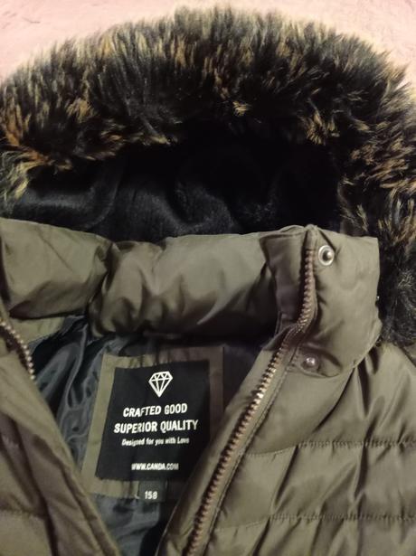 Zimní bunda, kabát teplý khaki, c&a,158