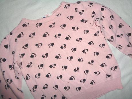 Růžový přízový svetr s pejsky, h&m,92