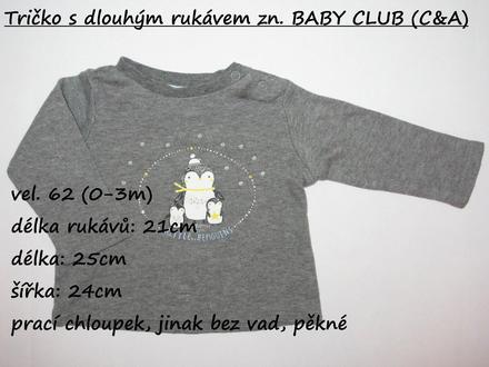 Tričko s dlouhým rukávem zn. baby club (c&a), baby club,62