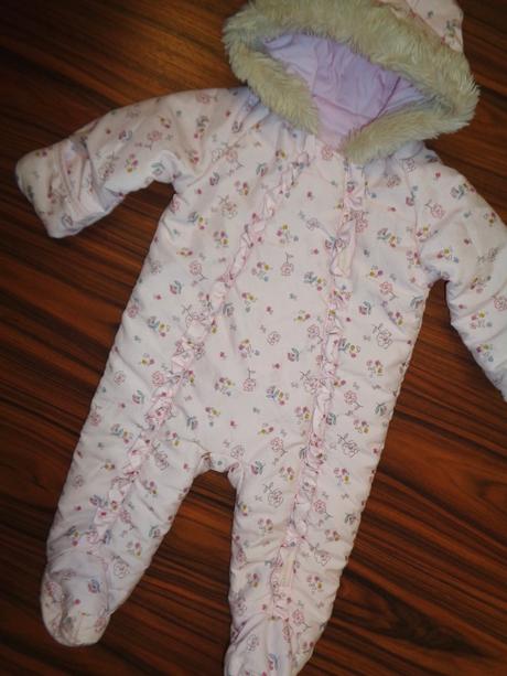 Luxusní růžová kytičková zimní kombinéza, baby,74