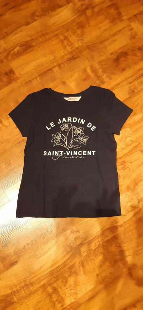 Dívčí triko kr.ruk. h&m 134/140 stříbrná květina, h&m,134