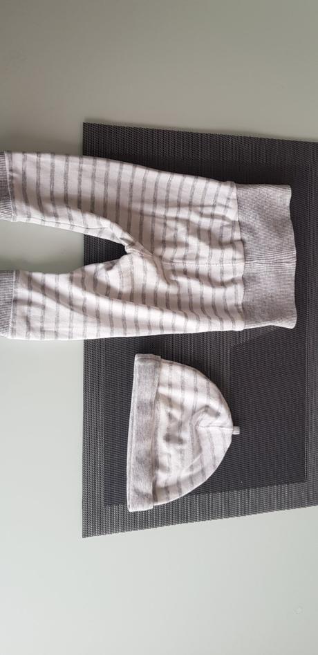 Dětský set dupačky + čepice šedo-bílý hm 2-4 měs, h&m,62