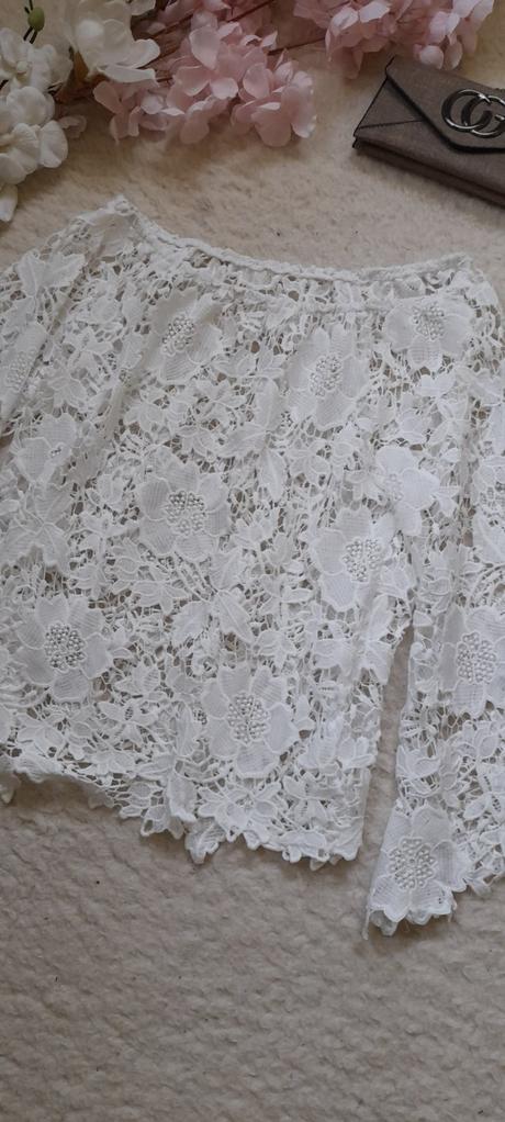 Květinový krajkový top s dlouhými rukávy,